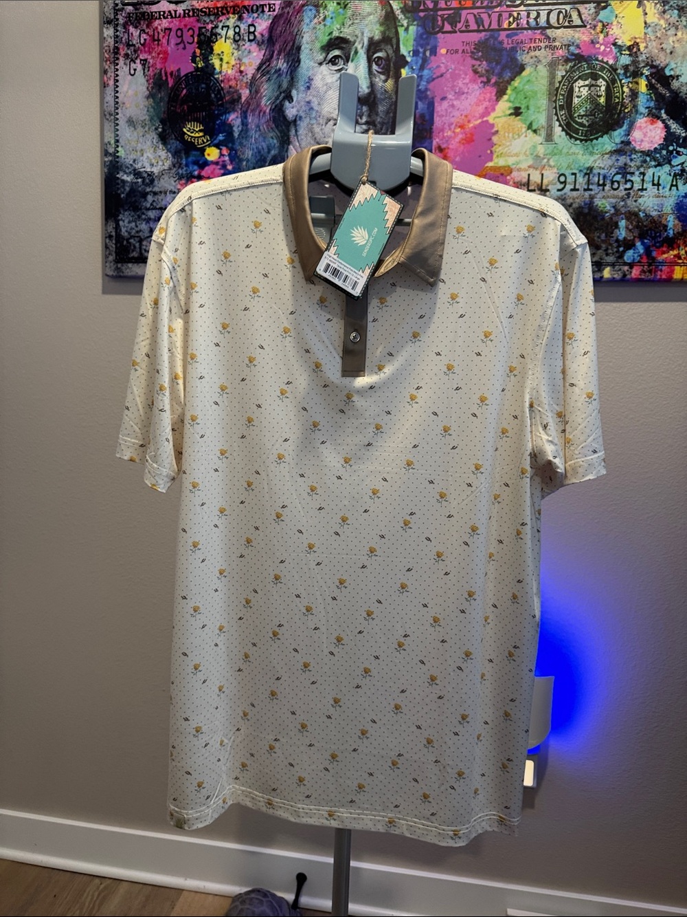 Men's Cream Polo with Tan Contrast Collar